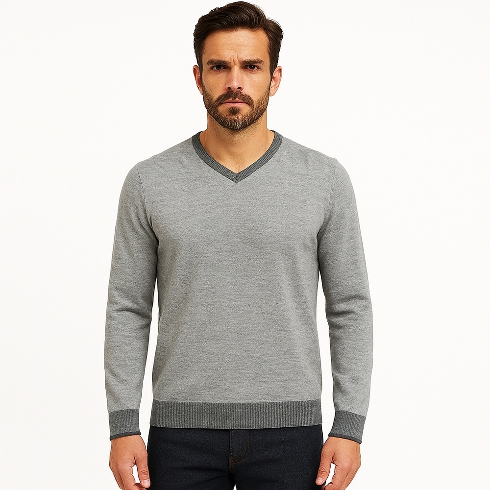 Calvin Klein Men's Merino Italian Yarn V-Neck Sweater Grey